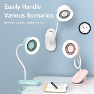 FG01 Table Clip Cooling Fan Light Table Clip Hang 3 in 1 Rechargeable 360 Adjustable Fan