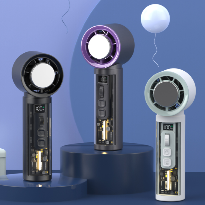 FS27 Popular Handheld High Speed Cooling Fan Rechargeable Mini USB Air Cooler Transparent Display Fan Featured Image